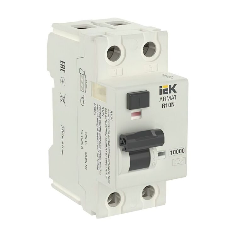 Выключатель дифференциального тока IEK ARMAT R10N 2P 25А 30мА тип AC AR-R10N-2-025C030