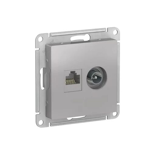 Systeme Electric AtlasDesign Алюминий Розетка двойная комп+ТВ, RJ45+TV, кат.5E, механизм