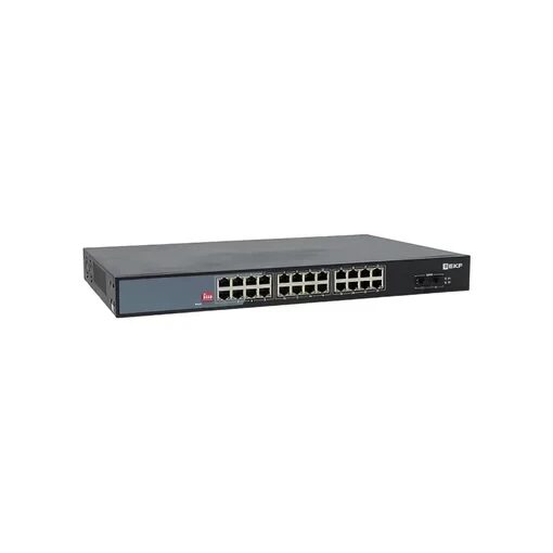Промышленный неуправляемый коммутатор U-2GX/SFP-24GTP-R, 2 порта 1000Base-X SFP, 24 порта 10/100/1000Base-T(X) RJ45 c PoE, монтаж в 19" стойку TSX EKF