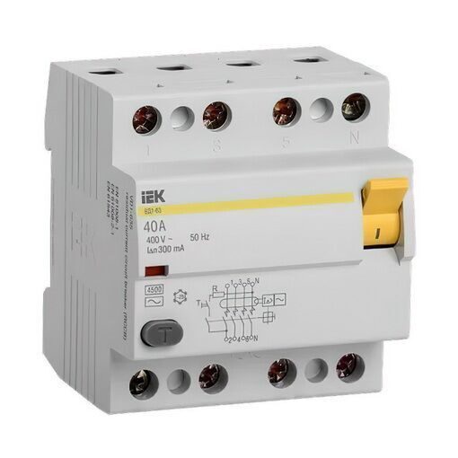 Выключатель дифференциальный (УЗО) ВД1-63 4Р 40А 300мА IEK